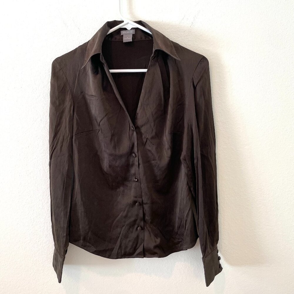 Ann Taylor Dark Brown Silk Blouse